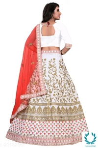 Beautiful Semi Stitched  lehenga Choli - Free Size, White, Red, Satain Dupatta Fabric : Net, Embroidered, Multipack :1